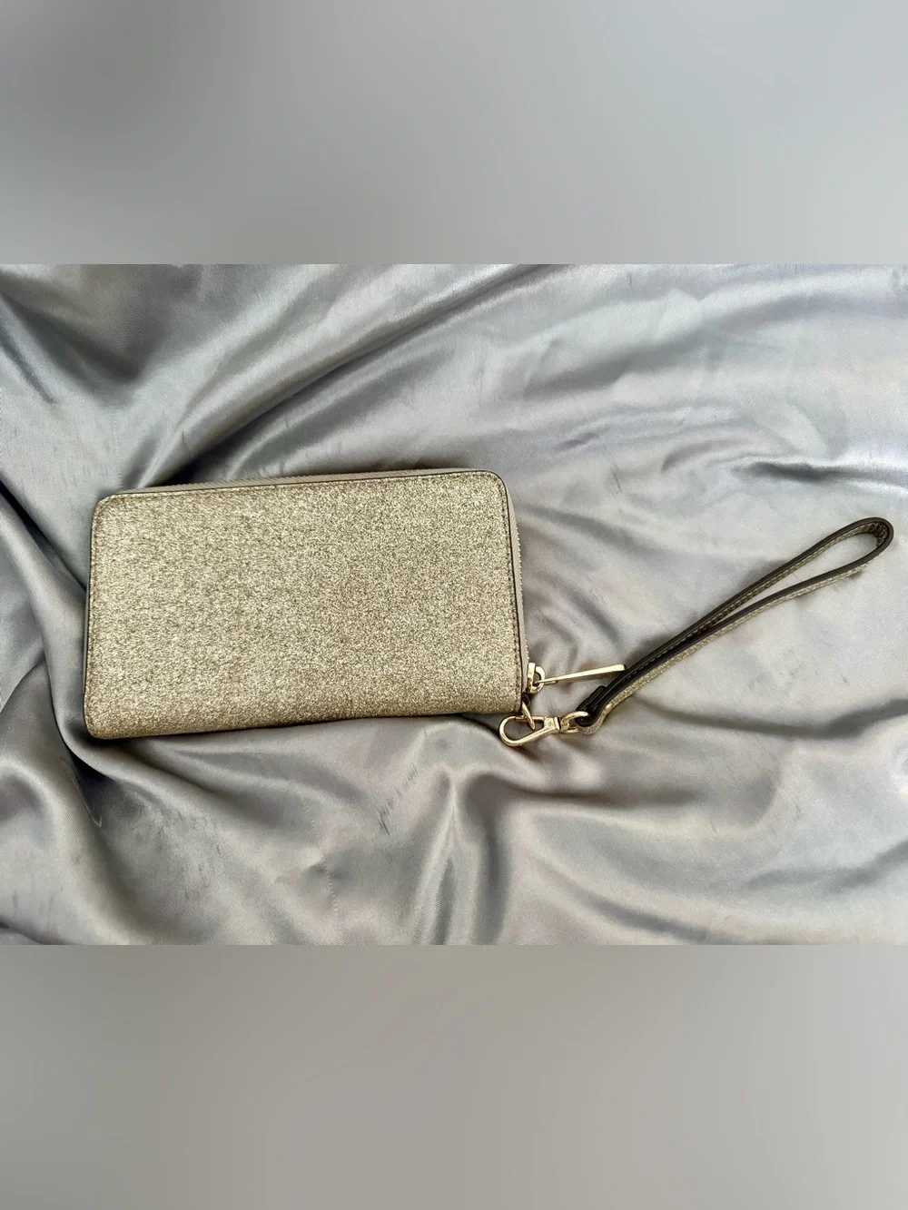 Michael Kors Gold Glitter Zip Card Holder Wallet